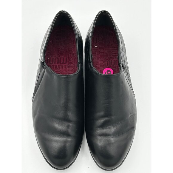 Munro Marteen Black Leather Croc Embossed Slip-On Loafers Women’s 9WW Comfort - Picture 14 of 15